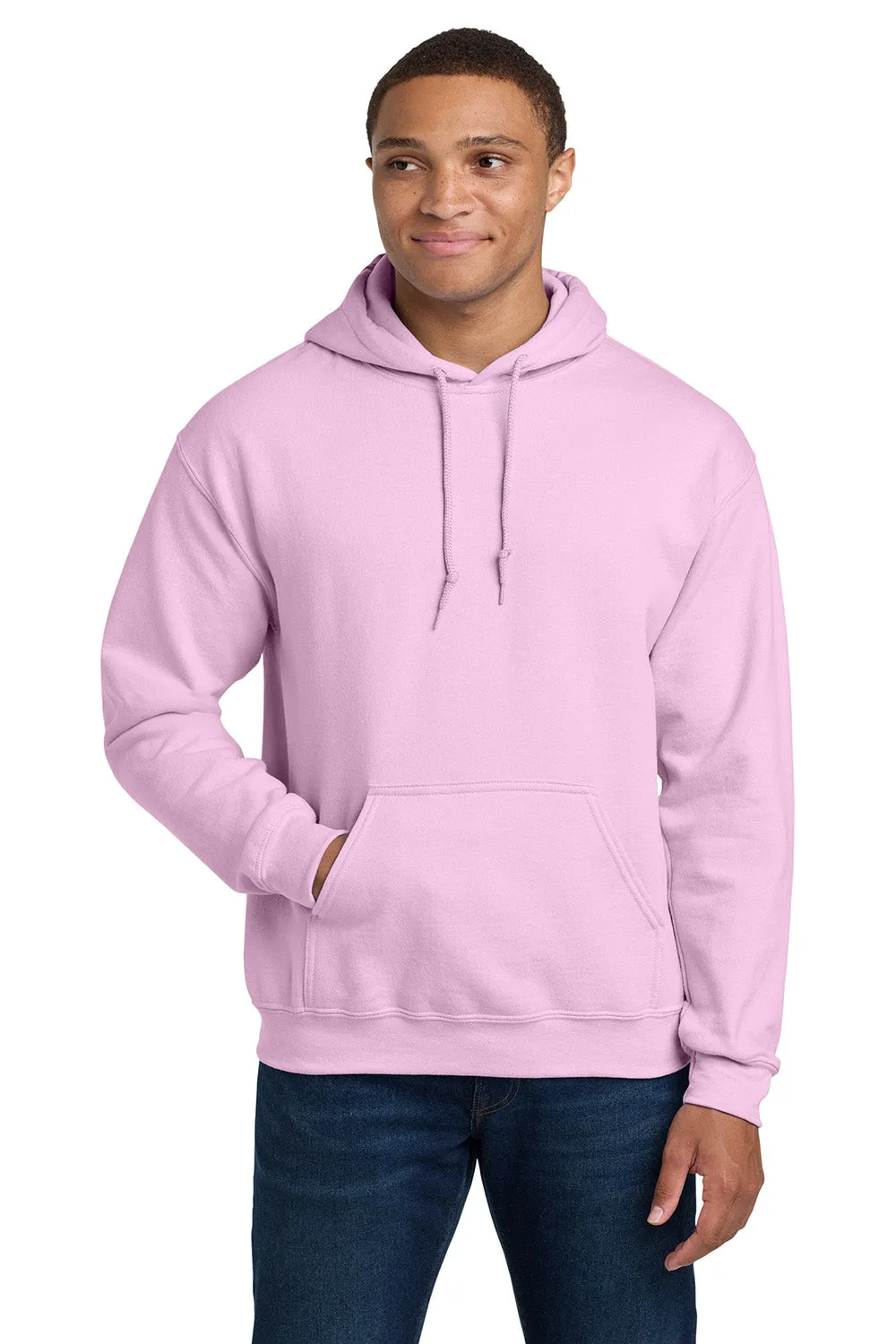 Gildan Mens Pill Resistant Hooded Sweatshirt Hoodie w/ Pouch Pocket - Light Pink