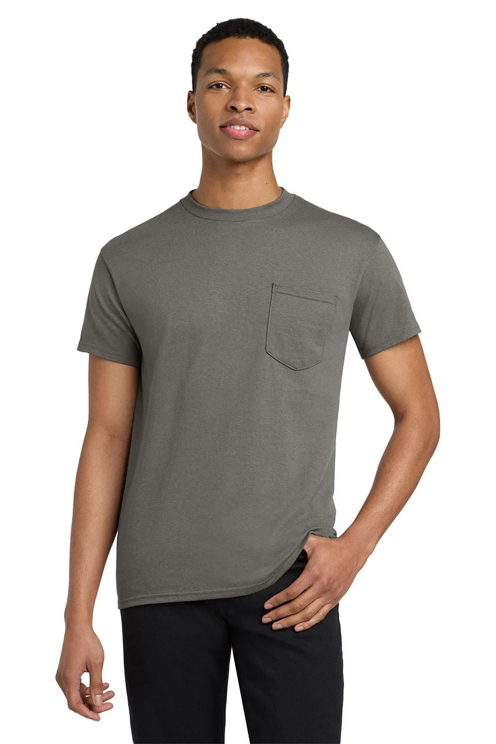 Gildan Mens Short Sleeve Crewneck T-Shirt w/ Pocket - Charcoal Grey