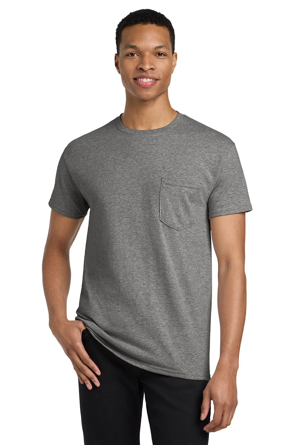 Gildan Mens Short Sleeve Crewneck T-Shirt w/ Pocket - Heather Graphite Grey