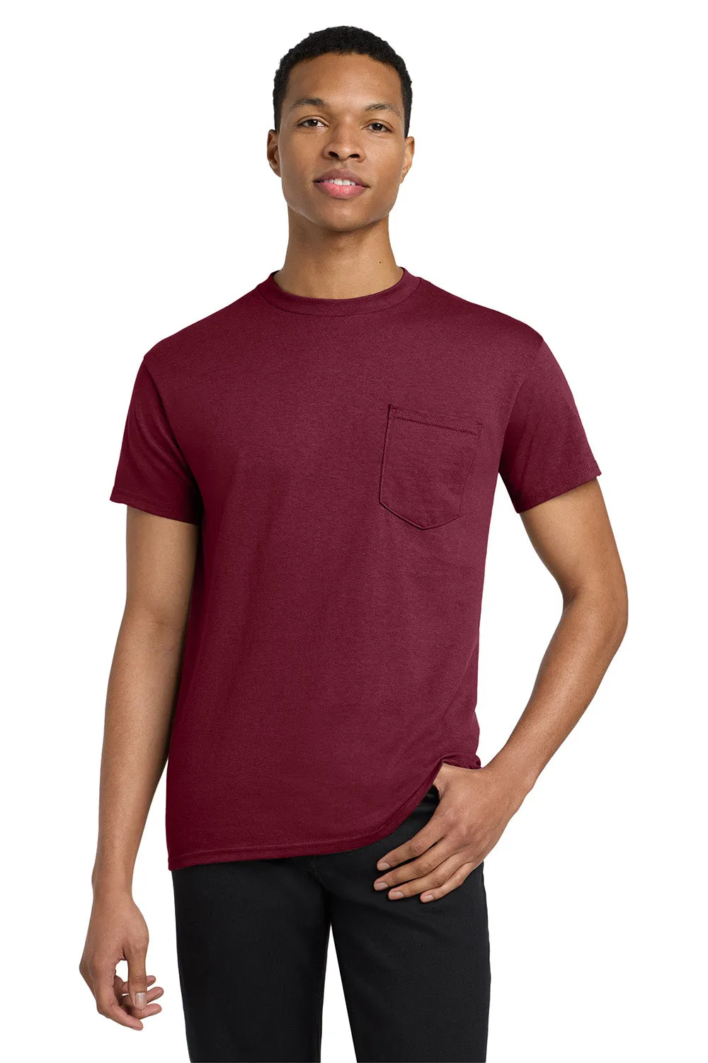 Gildan Mens Short Sleeve Crewneck T-Shirt w/ Pocket - Maroon