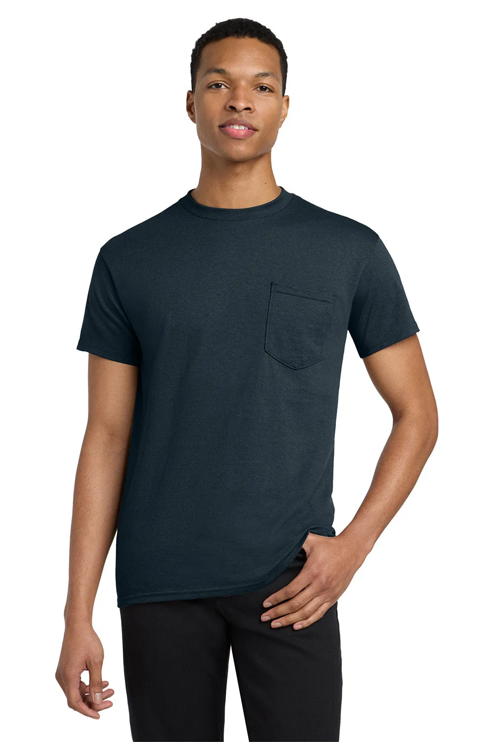 Gildan Mens Short Sleeve Crewneck T-Shirt w/ Pocket - Navy Blue