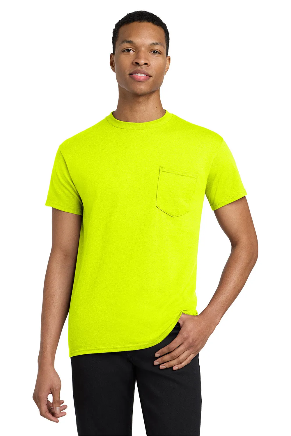 Gildan Mens Short Sleeve Crewneck T-Shirt w/ Pocket - Safety Green