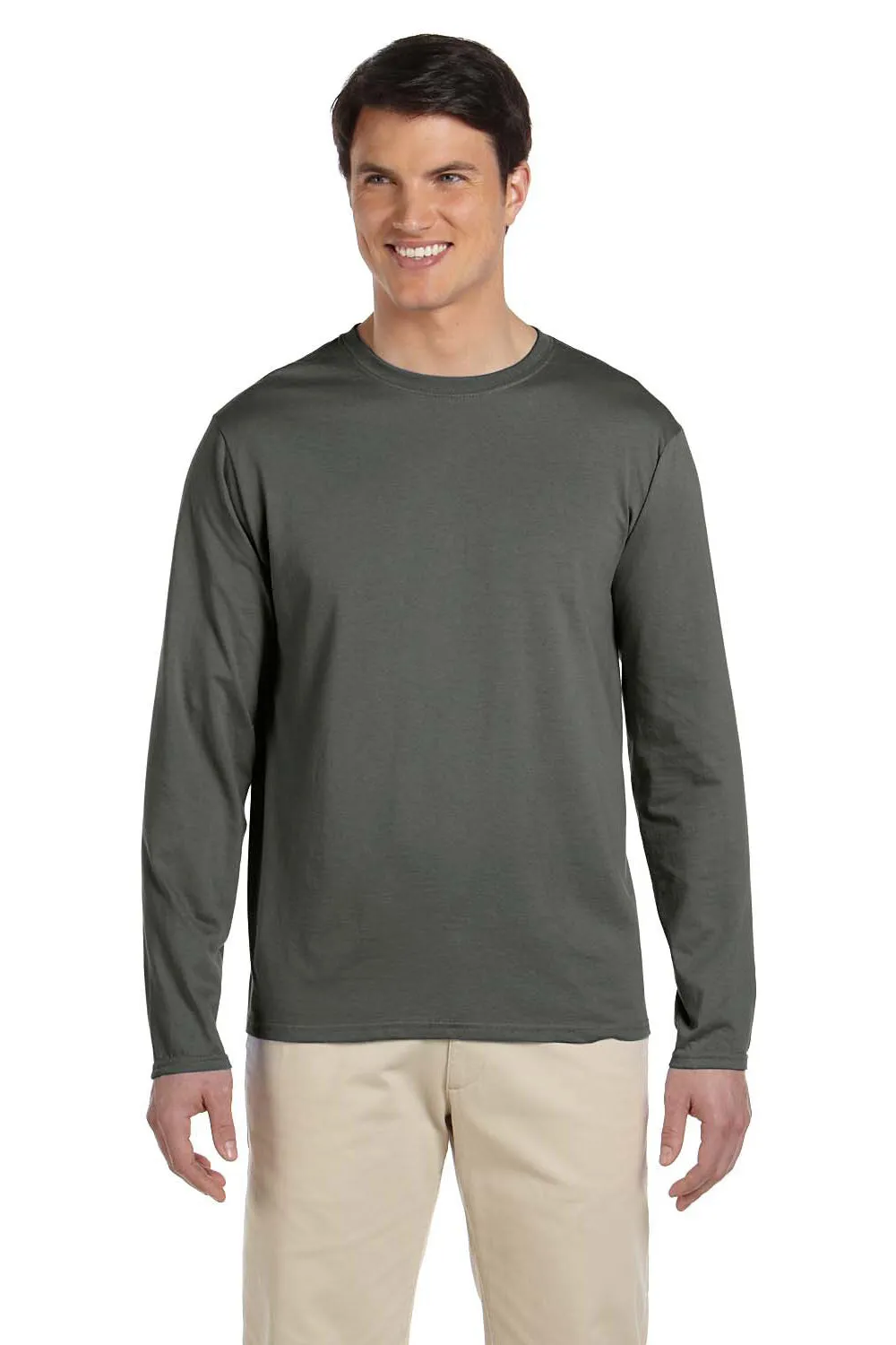 Gildan Mens Softstyle Long Sleeve Crewneck T-Shirt - Military Green