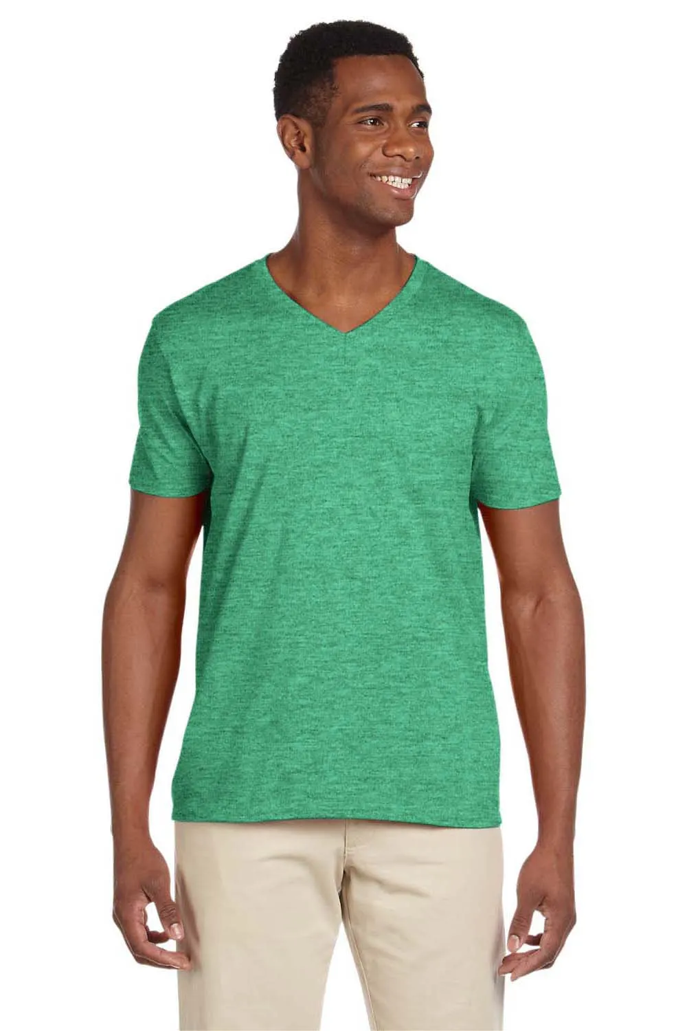 Gildan Mens Softstyle Short Sleeve V-Neck T-Shirt - Heather Irish Green