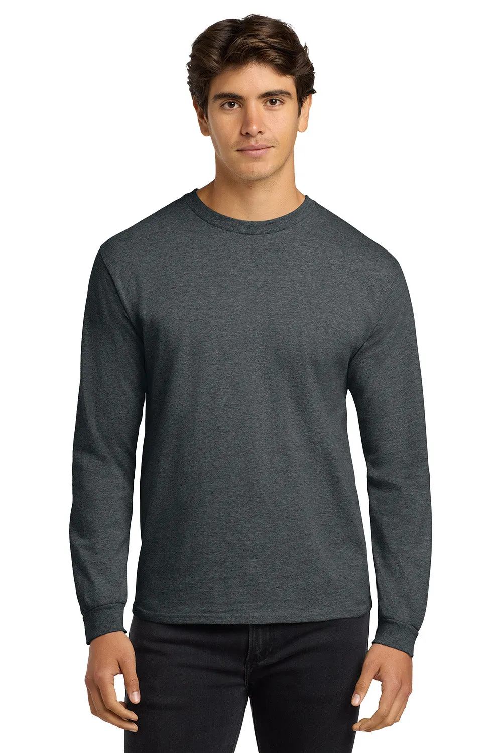Gildan Mens Ultra Long Sleeve Crewneck T-Shirt - Heather Dark Grey