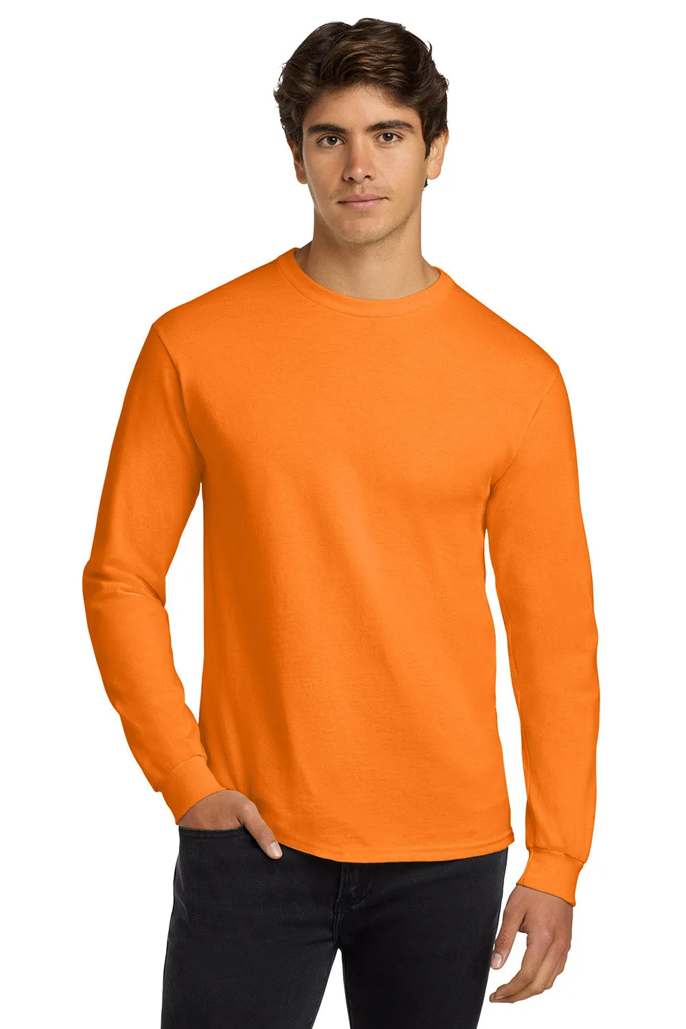 Gildan Mens Ultra Long Sleeve Crewneck T-Shirt - Safety Orange