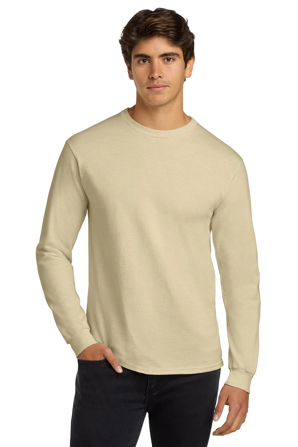 Gildan Mens Ultra Long Sleeve Crewneck T-Shirt - Sand
