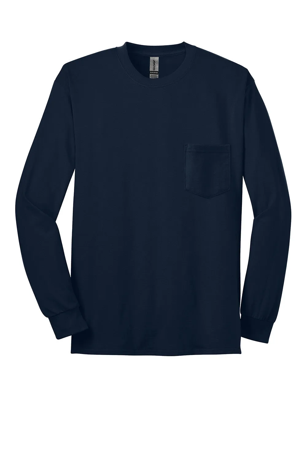 Gildan Mens Ultra Long Sleeve Crewneck T-Shirt w/ Pocket - Navy Blue