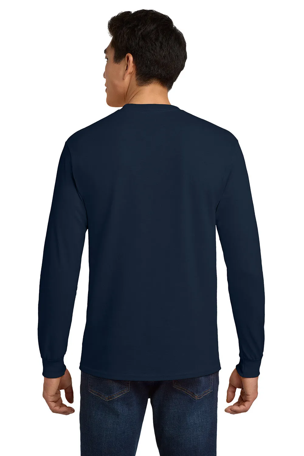 Gildan Mens Ultra Long Sleeve Crewneck T-Shirt w/ Pocket - Navy Blue