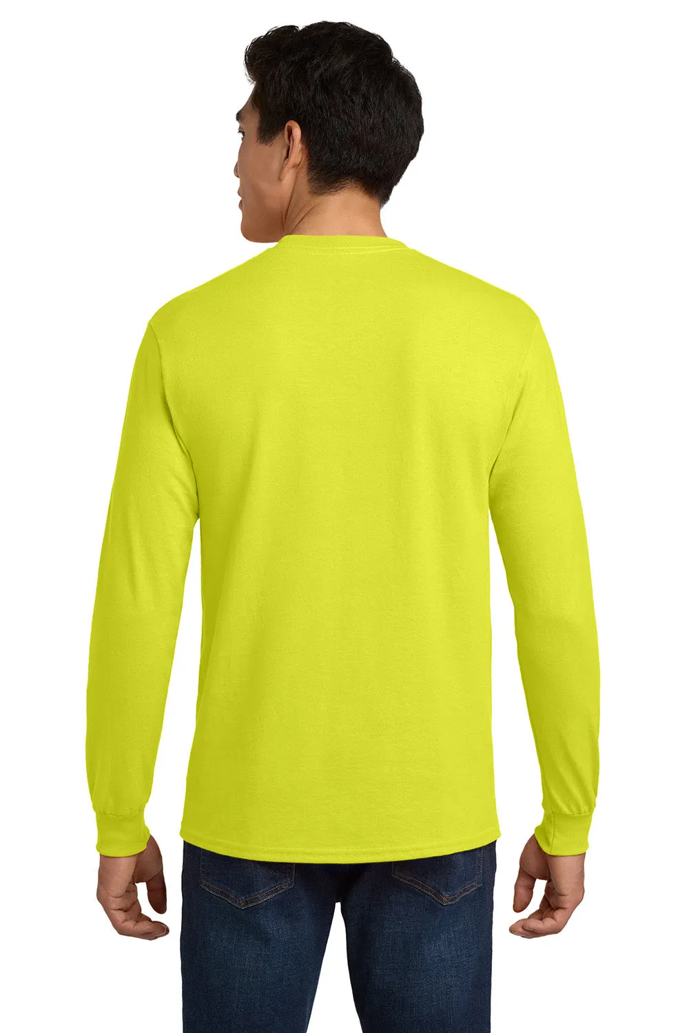 Gildan Mens Ultra Long Sleeve Crewneck T-Shirt w/ Pocket - Safety Green