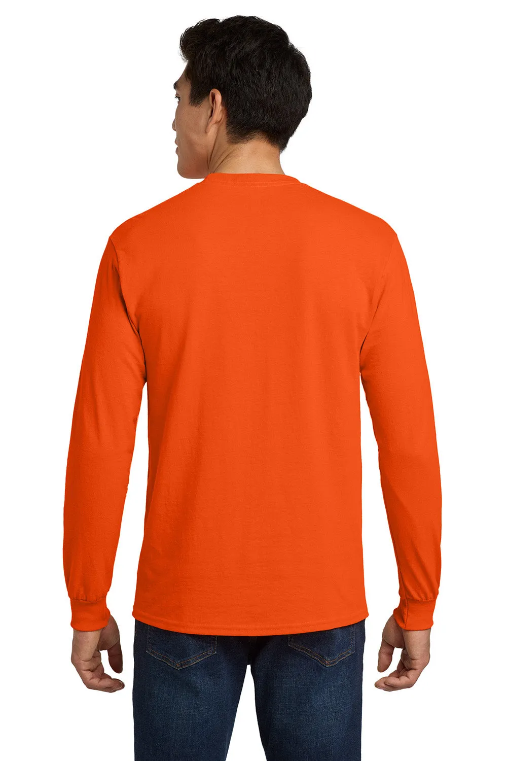 Gildan Mens Ultra Long Sleeve Crewneck T-Shirt w/ Pocket - Safety Orange