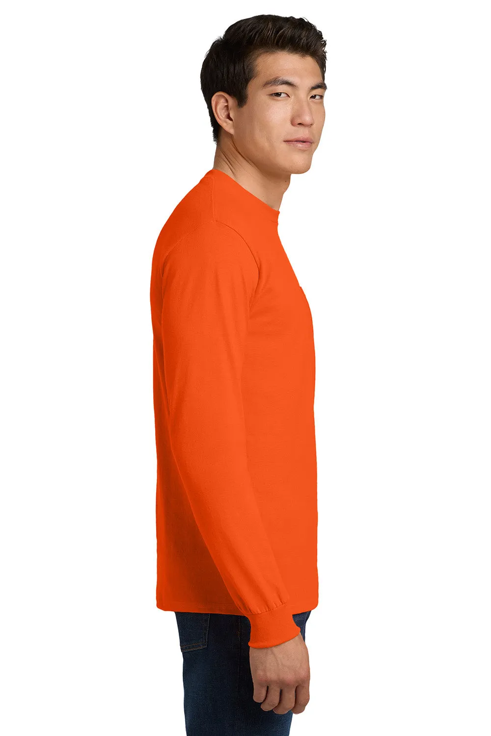 Gildan Mens Ultra Long Sleeve Crewneck T-Shirt w/ Pocket - Safety Orange