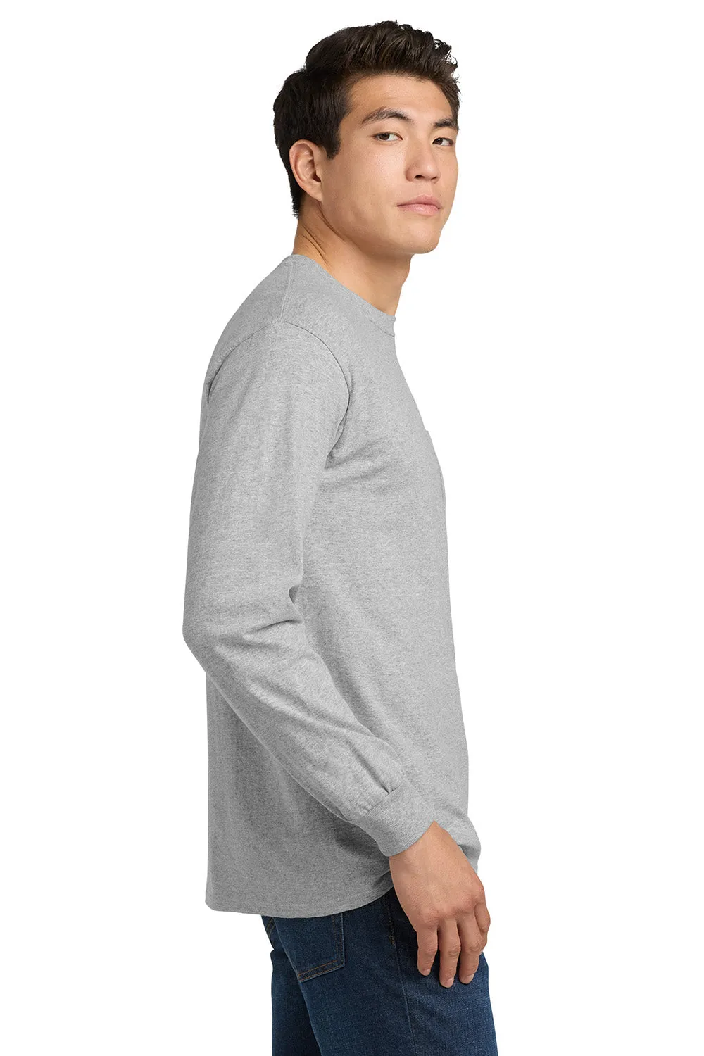 Gildan Mens Ultra Long Sleeve Crewneck T-Shirt w/ Pocket - Sport Grey