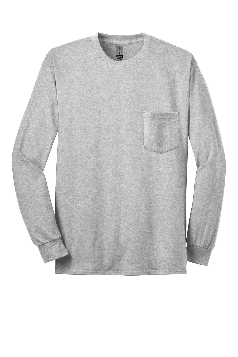 Gildan Mens Ultra Long Sleeve Crewneck T-Shirt w/ Pocket - Sport Grey