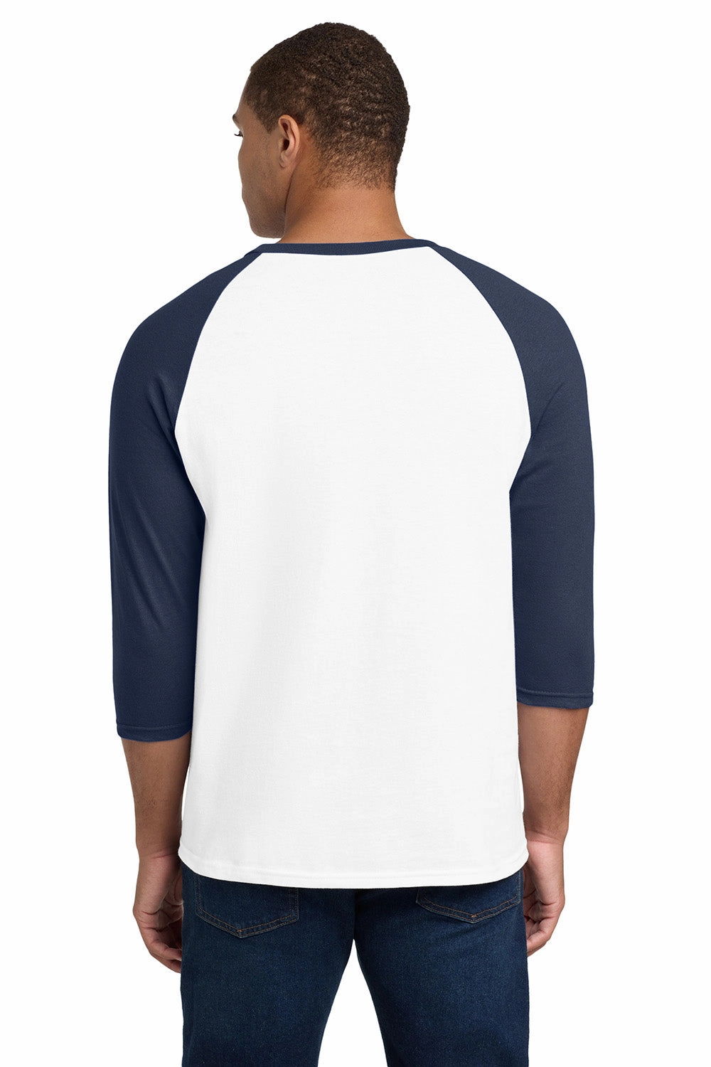 Gildan Mens 3/4 Sleeve Crewneck T-Shirt - White/Navy Blue