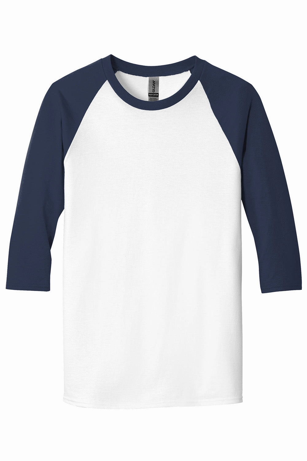 Gildan Mens 3/4 Sleeve Crewneck T-Shirt - White/Navy Blue