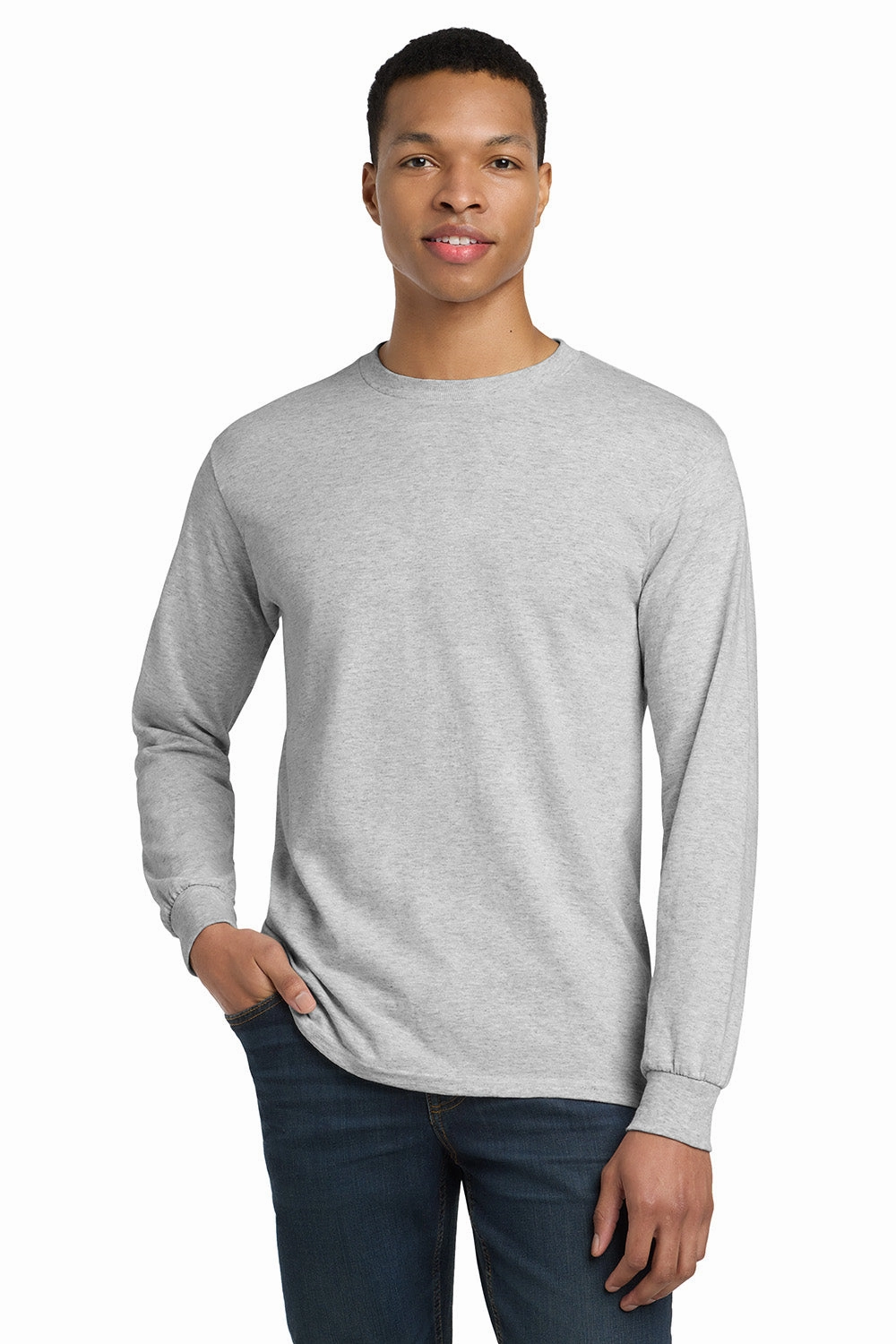 Gildan Mens DryBlend Moisture Wicking Long Sleeve Crewneck T-Shirt - Ash Grey