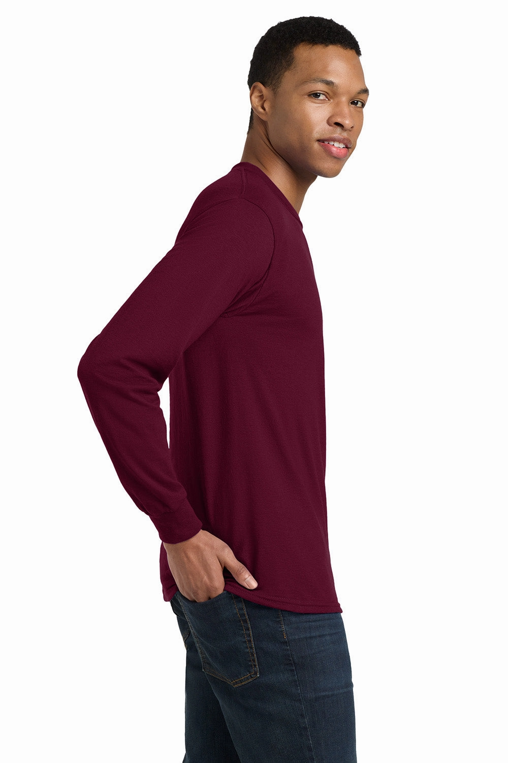 Gildan Mens DryBlend Moisture Wicking Long Sleeve Crewneck T-Shirt - Maroon