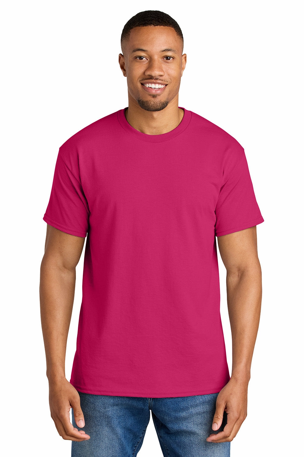 Gildan Mens DryBlend Moisture Wicking Short Sleeve Crewneck T-Shirt - Heliconia Pink