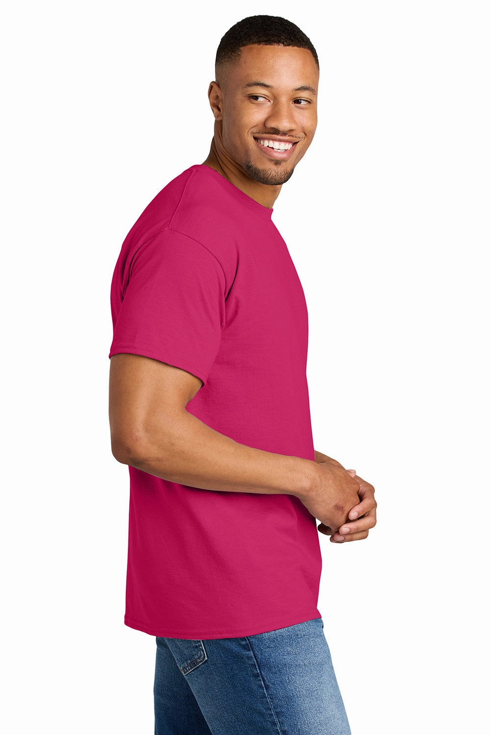 Gildan Mens DryBlend Moisture Wicking Short Sleeve Crewneck T-Shirt - Heliconia Pink