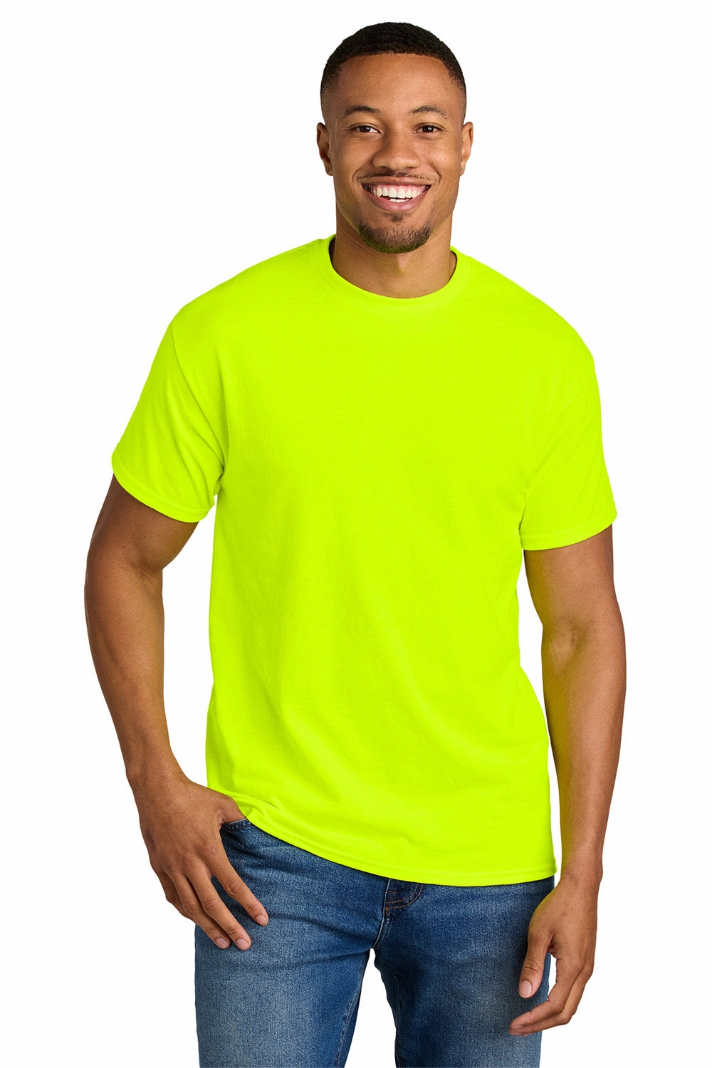 Gildan Mens DryBlend Moisture Wicking Short Sleeve Crewneck T-Shirt - Safety Green