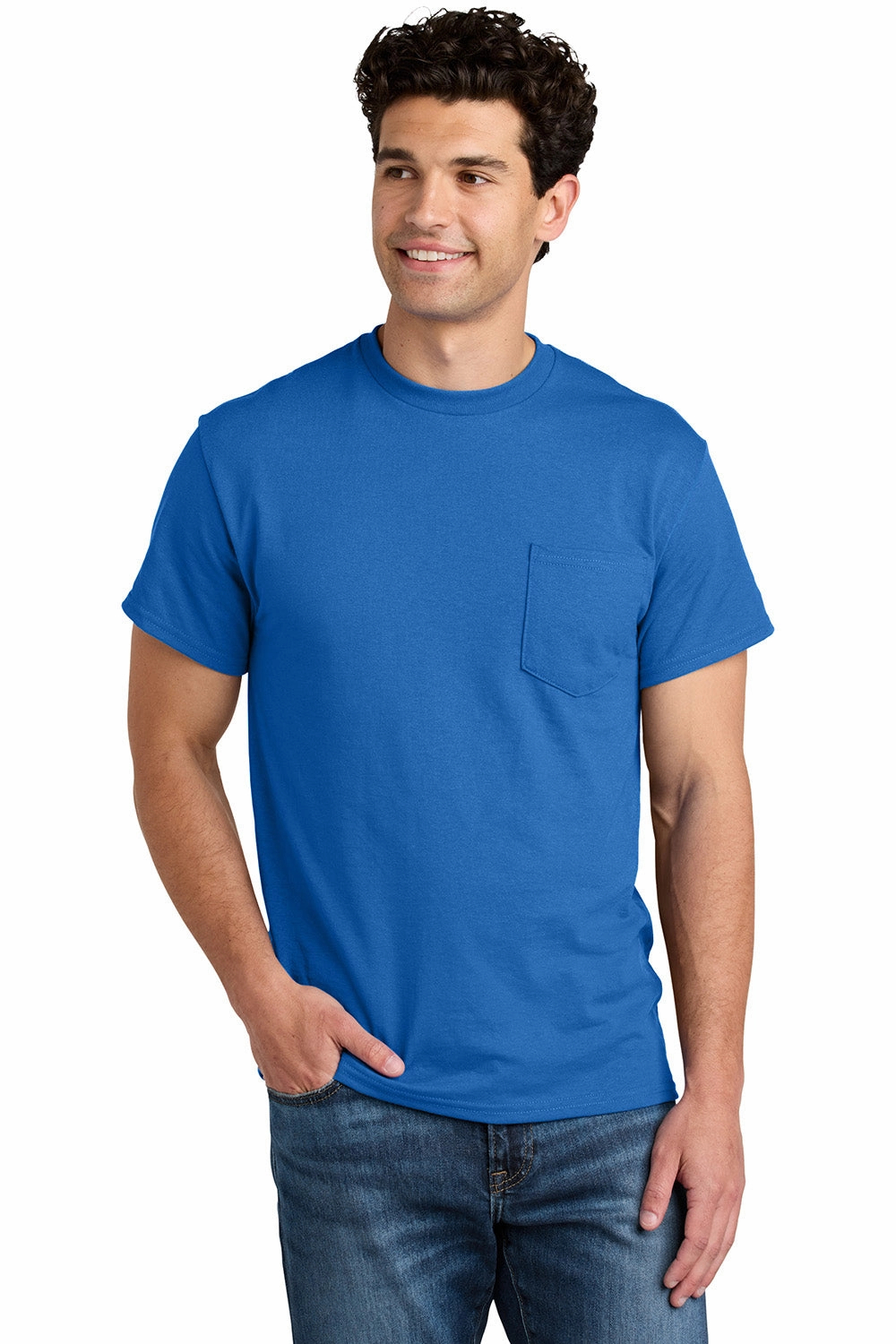 Gildan Mens DryBlend Moisture Wicking Short Sleeve Crewneck T-Shirt w/ Pocket - Royal Blue