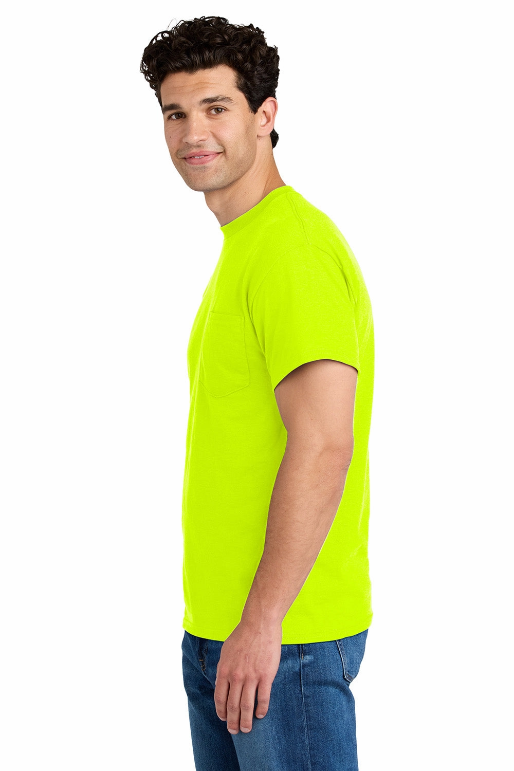 Gildan Mens DryBlend Moisture Wicking Short Sleeve Crewneck T-Shirt w/ Pocket - Safety Green