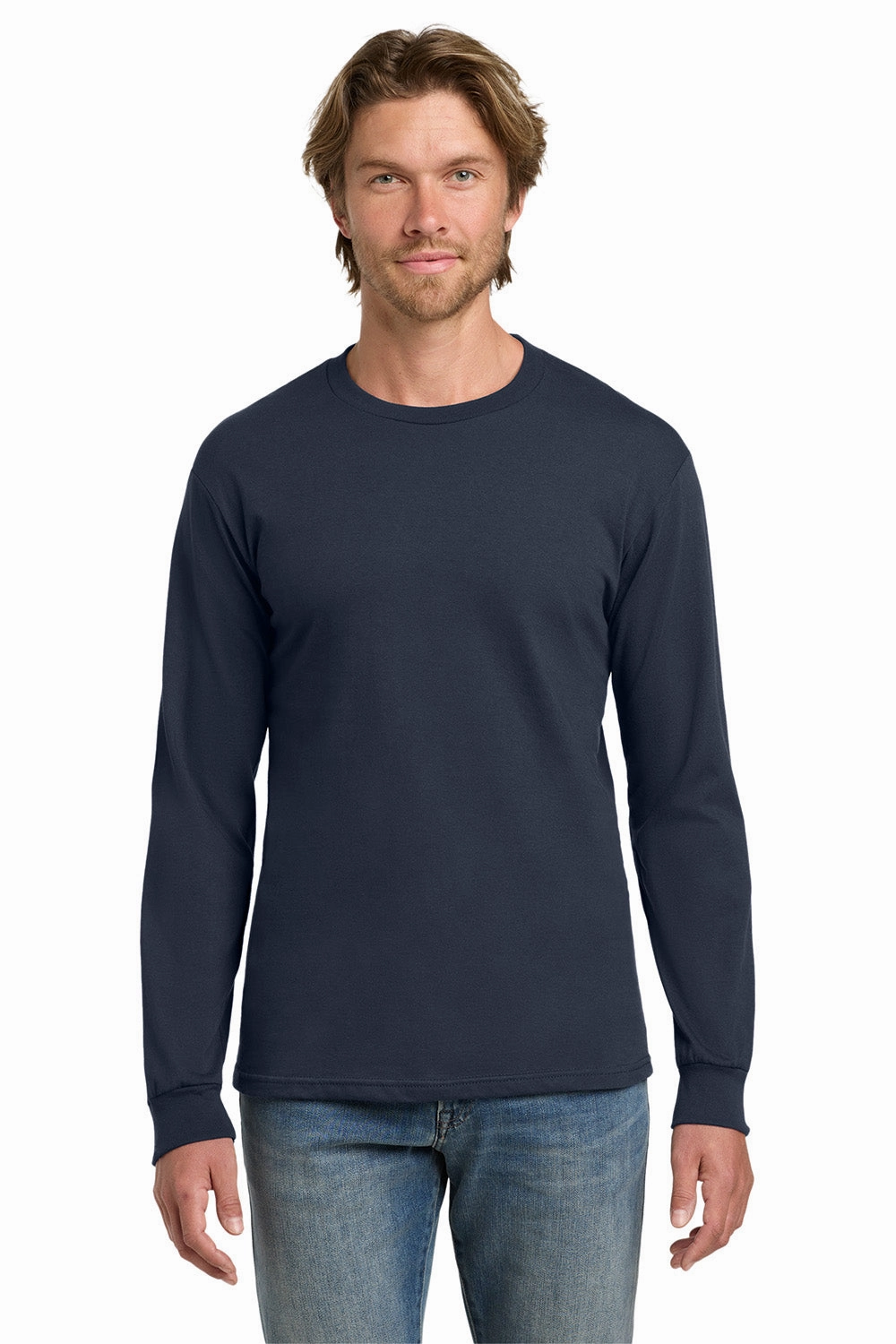 Gildan Mens Hammer Long Sleeve Crewneck T-Shirt - Sport Dark Navy Blue
