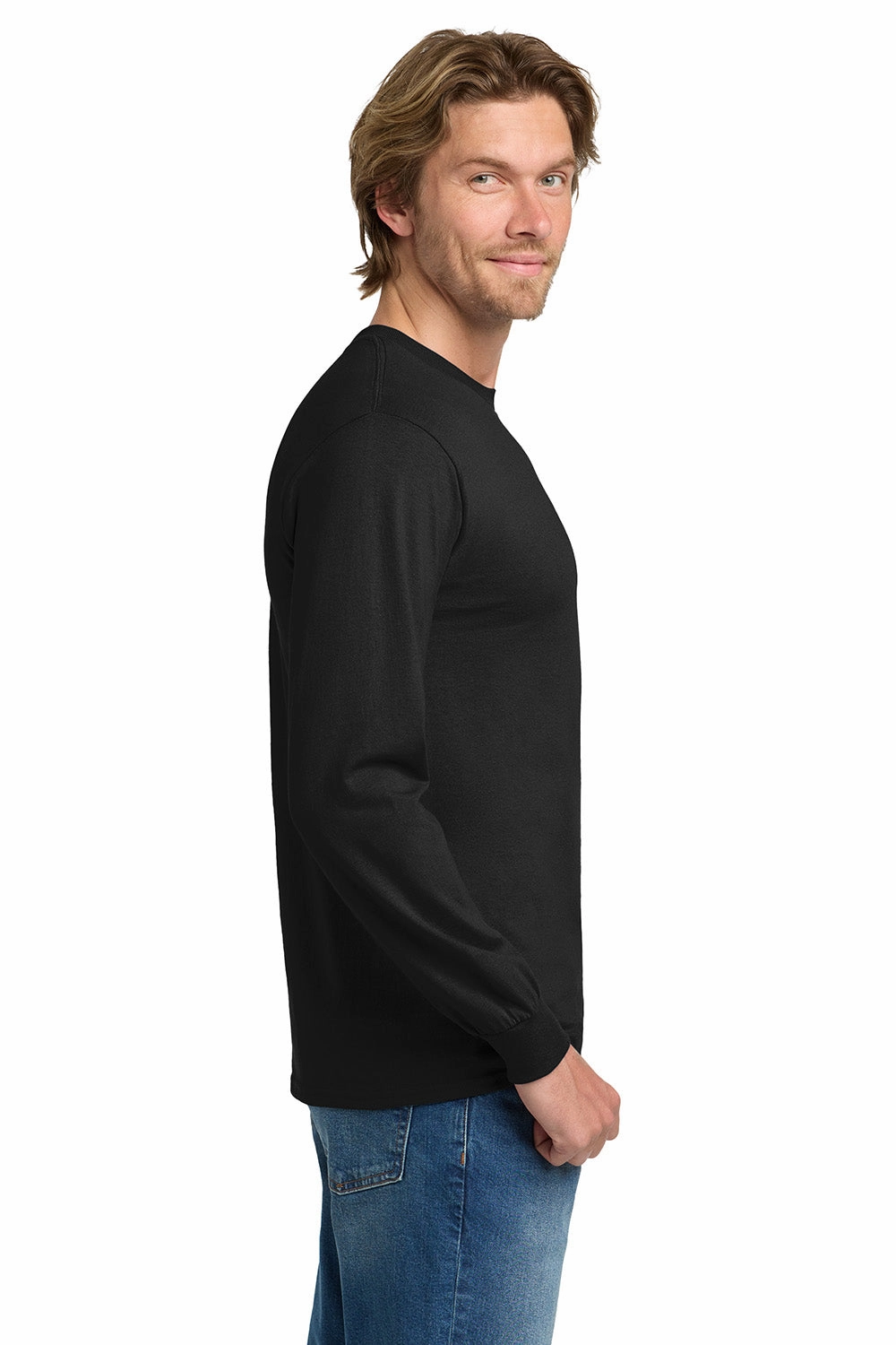 Gildan Mens Long Sleeve Crewneck T-Shirt - Black