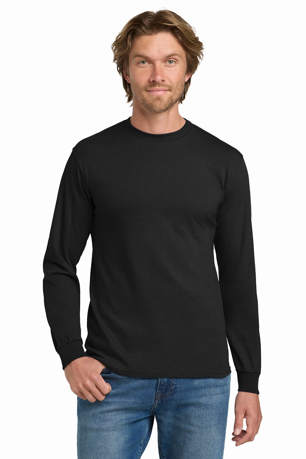 Gildan Mens Long Sleeve Crewneck T-Shirt - Black