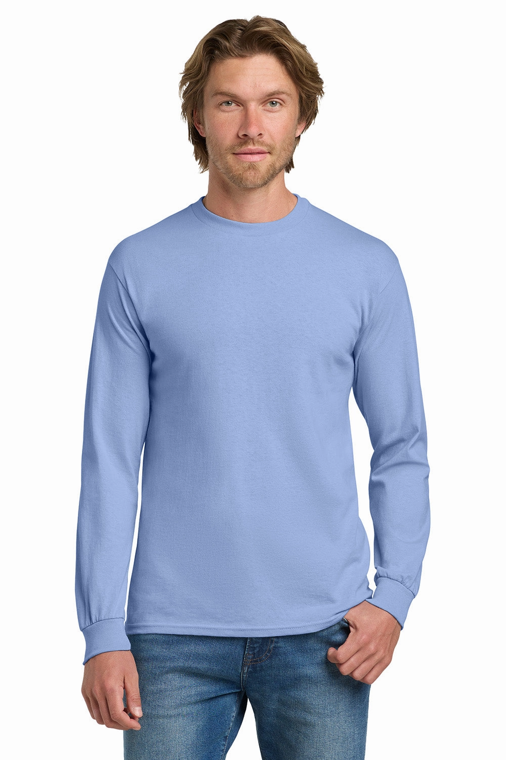 Gildan Mens Long Sleeve Crewneck T-Shirt - Carolina Blue