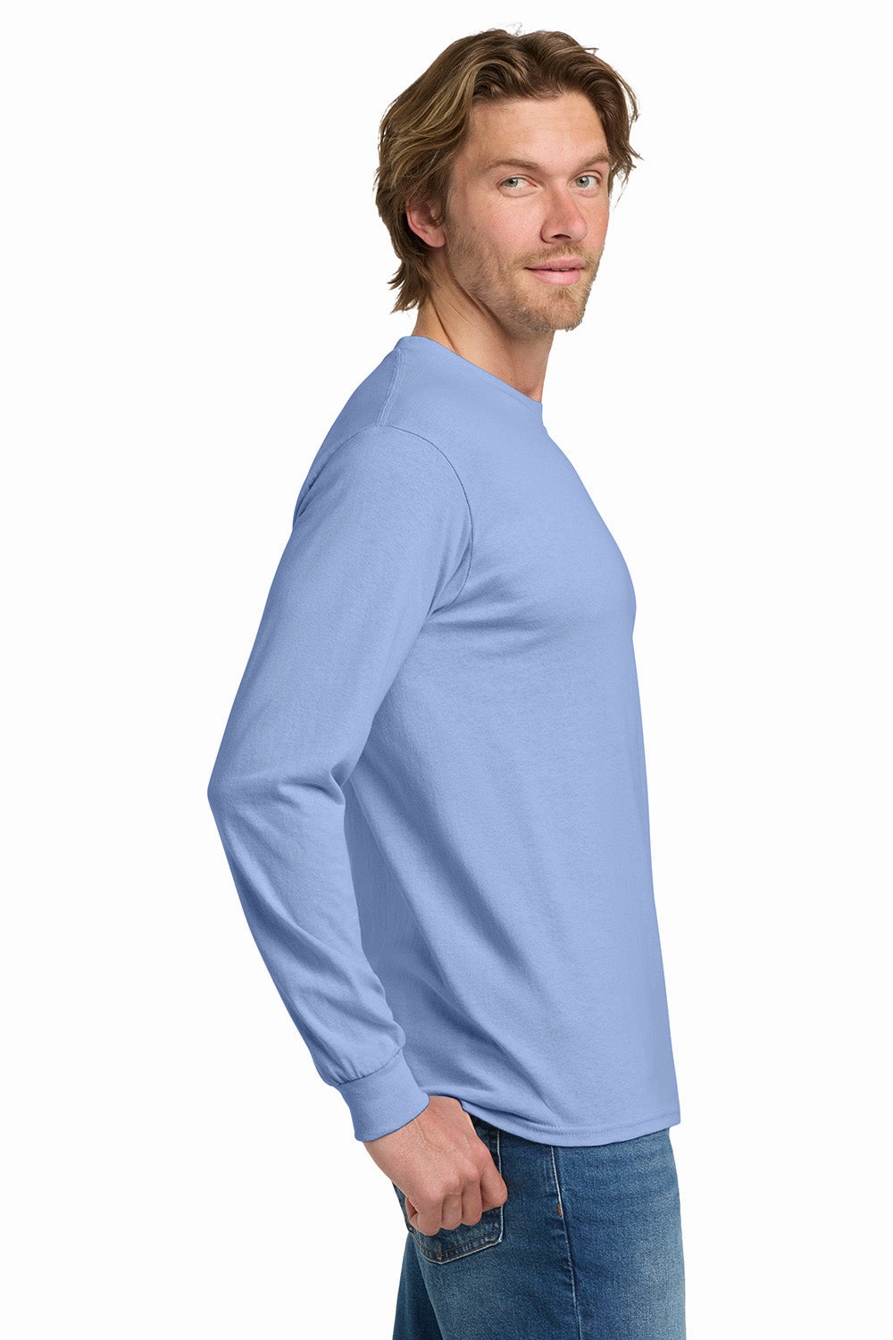 Gildan Mens Long Sleeve Crewneck T-Shirt - Carolina Blue