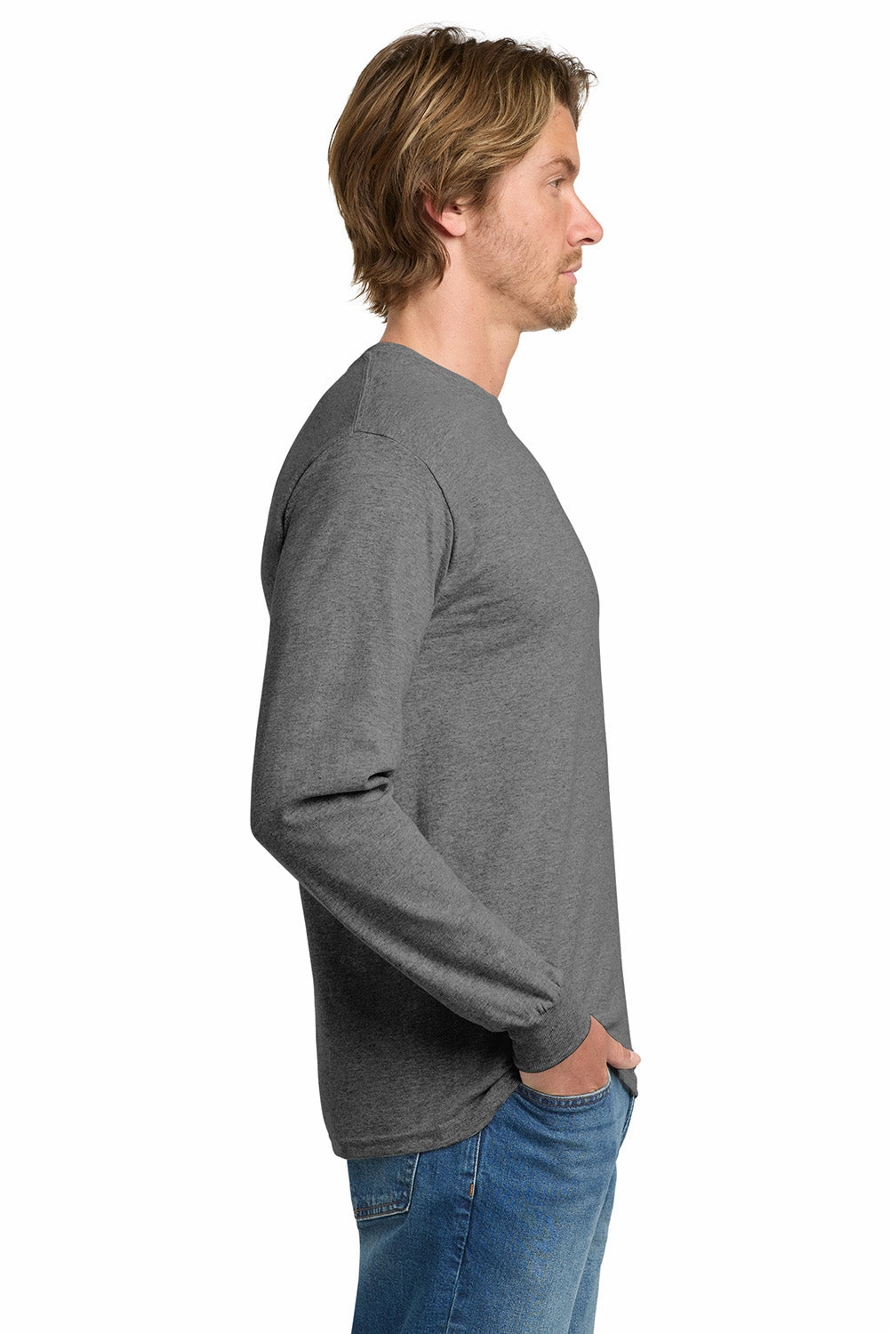 Gildan Mens Long Sleeve Crewneck T-Shirt - Heather Graphite Grey