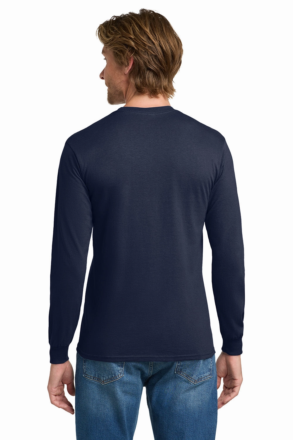 Gildan Mens Long Sleeve Crewneck T-Shirt - Navy Blue