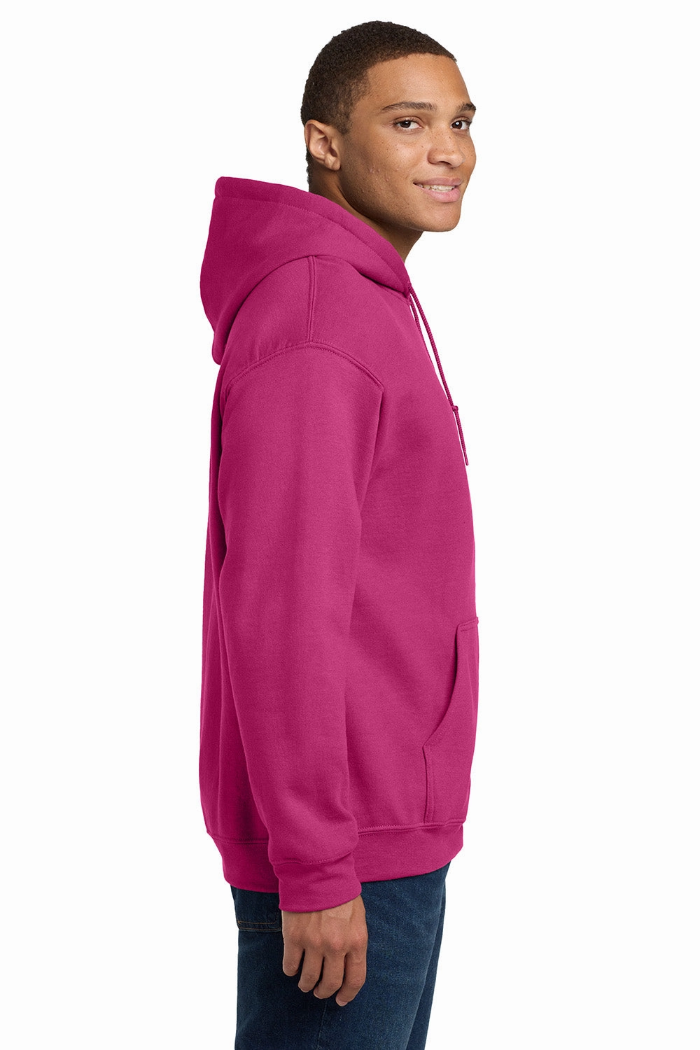 Gildan Mens Pill Resistant Hooded Sweatshirt Hoodie w/ Pouch Pocket - Heliconia Pink