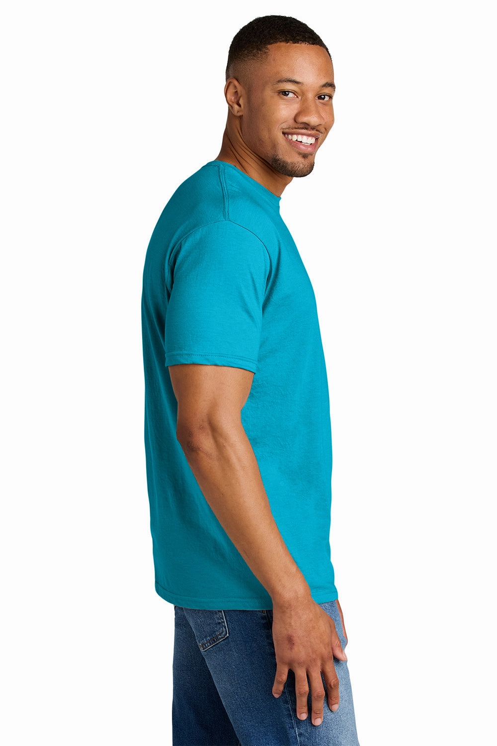 Gildan Mens Softstyle CVC Short Sleeve Crewneck T-Shirt - Caribbean Blue Mist