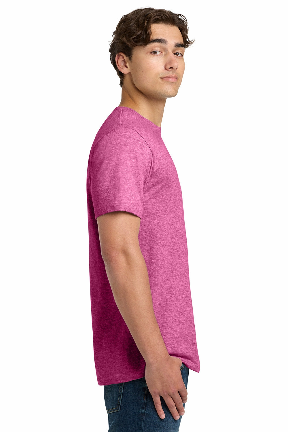 Gildan Mens Softstyle Short Sleeve Crewneck T-Shirt - Heather Heliconia Pink