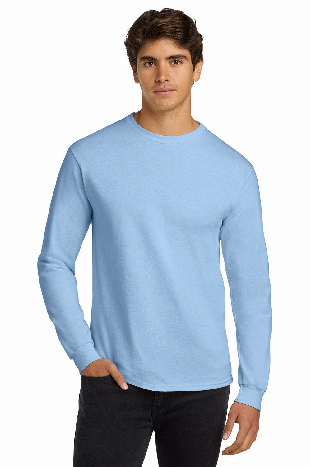 Gildan Mens Ultra Long Sleeve Crewneck T-Shirt - Light Blue