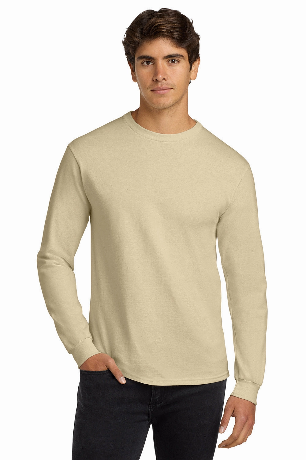 Gildan Mens Ultra Long Sleeve Crewneck T-Shirt - Sand