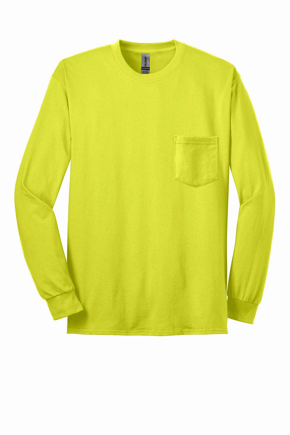 Gildan Mens Ultra Long Sleeve Crewneck T-Shirt w/ Pocket - Safety Green