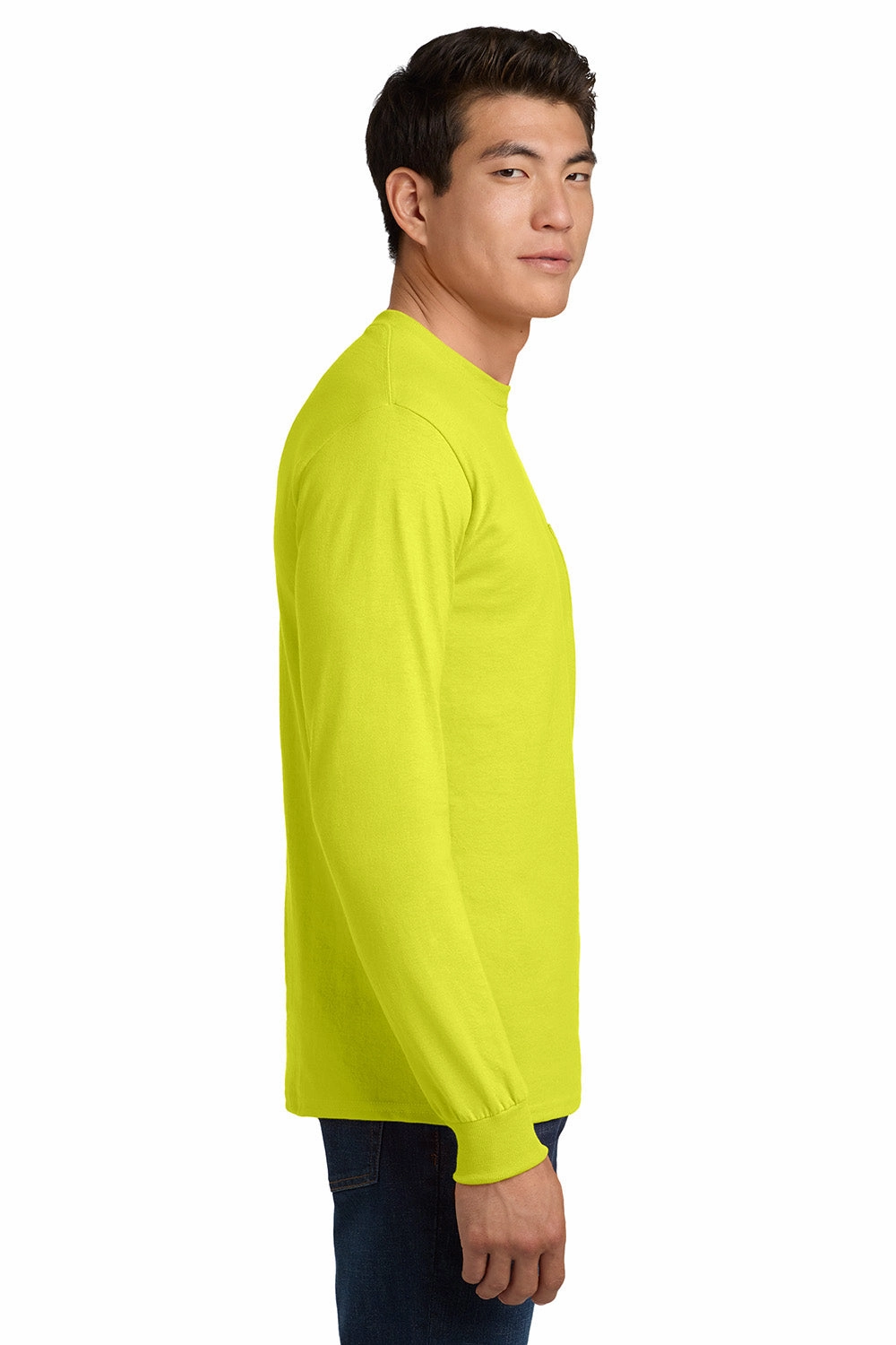 Gildan Mens Ultra Long Sleeve Crewneck T-Shirt w/ Pocket - Safety Green
