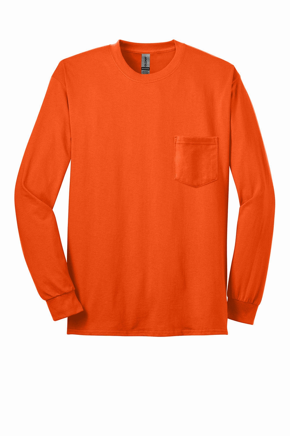 Gildan Mens Ultra Long Sleeve Crewneck T-Shirt w/ Pocket - Safety Orange