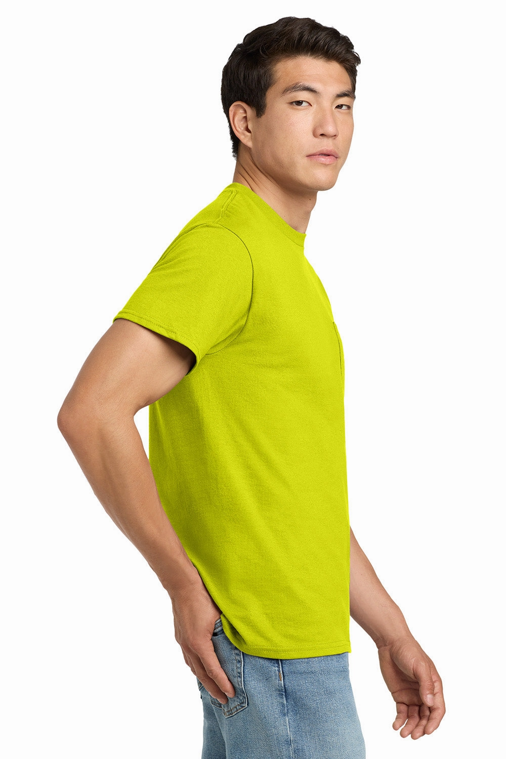 Gildan Mens Ultra Short Sleeve Crewneck T-Shirt w/ Pocket - Safety Green
