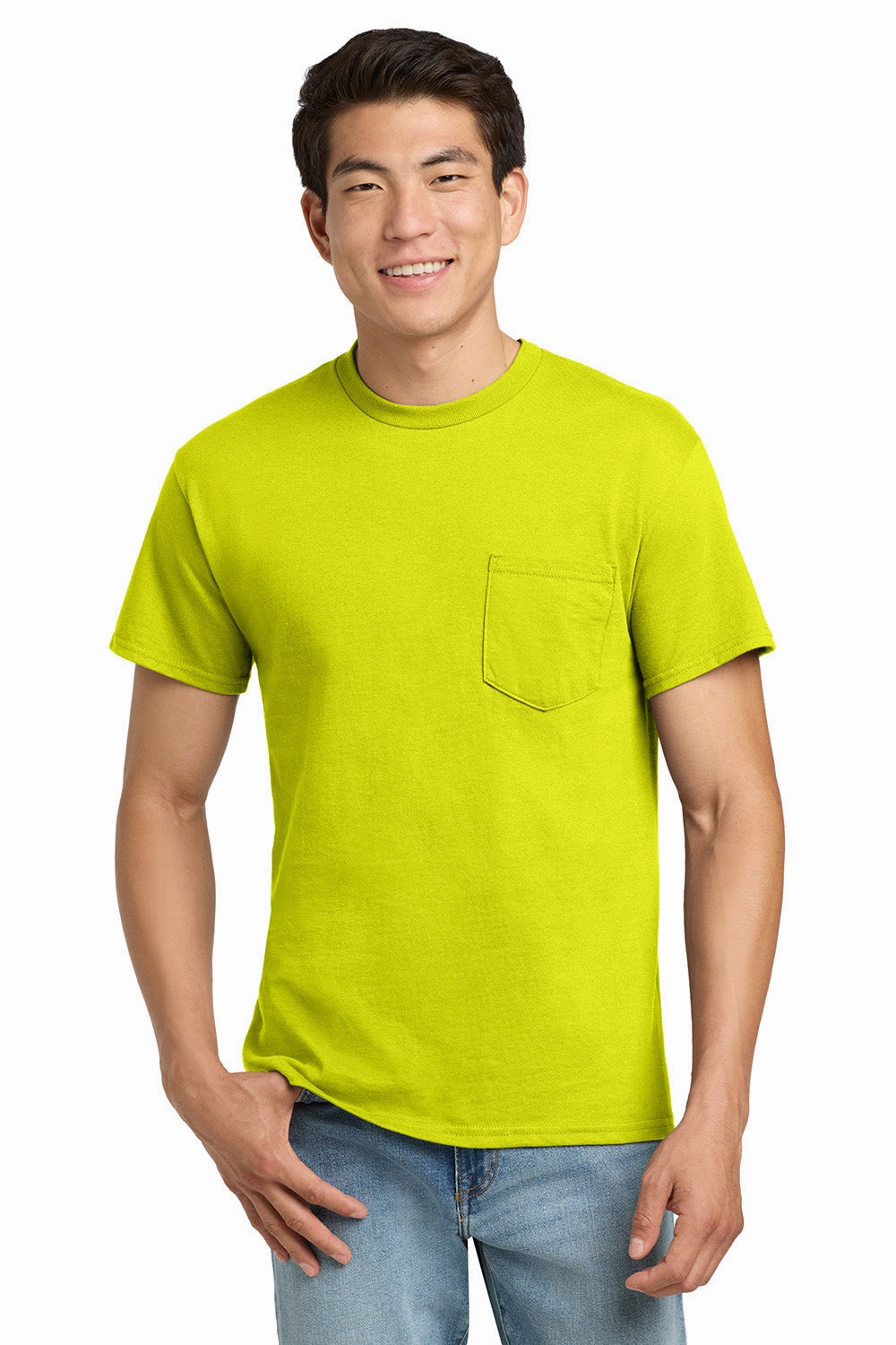 Gildan Mens Ultra Short Sleeve Crewneck T-Shirt w/ Pocket - Safety Green