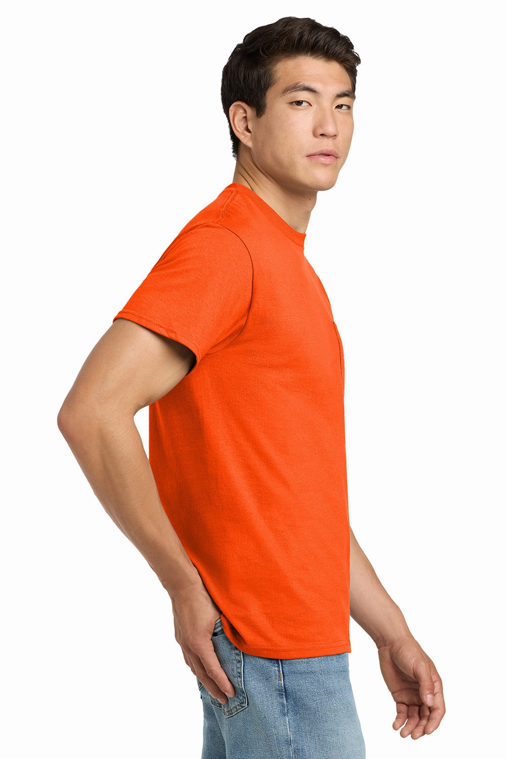 Gildan Mens Ultra Short Sleeve Crewneck T-Shirt w/ Pocket - Safety Orange