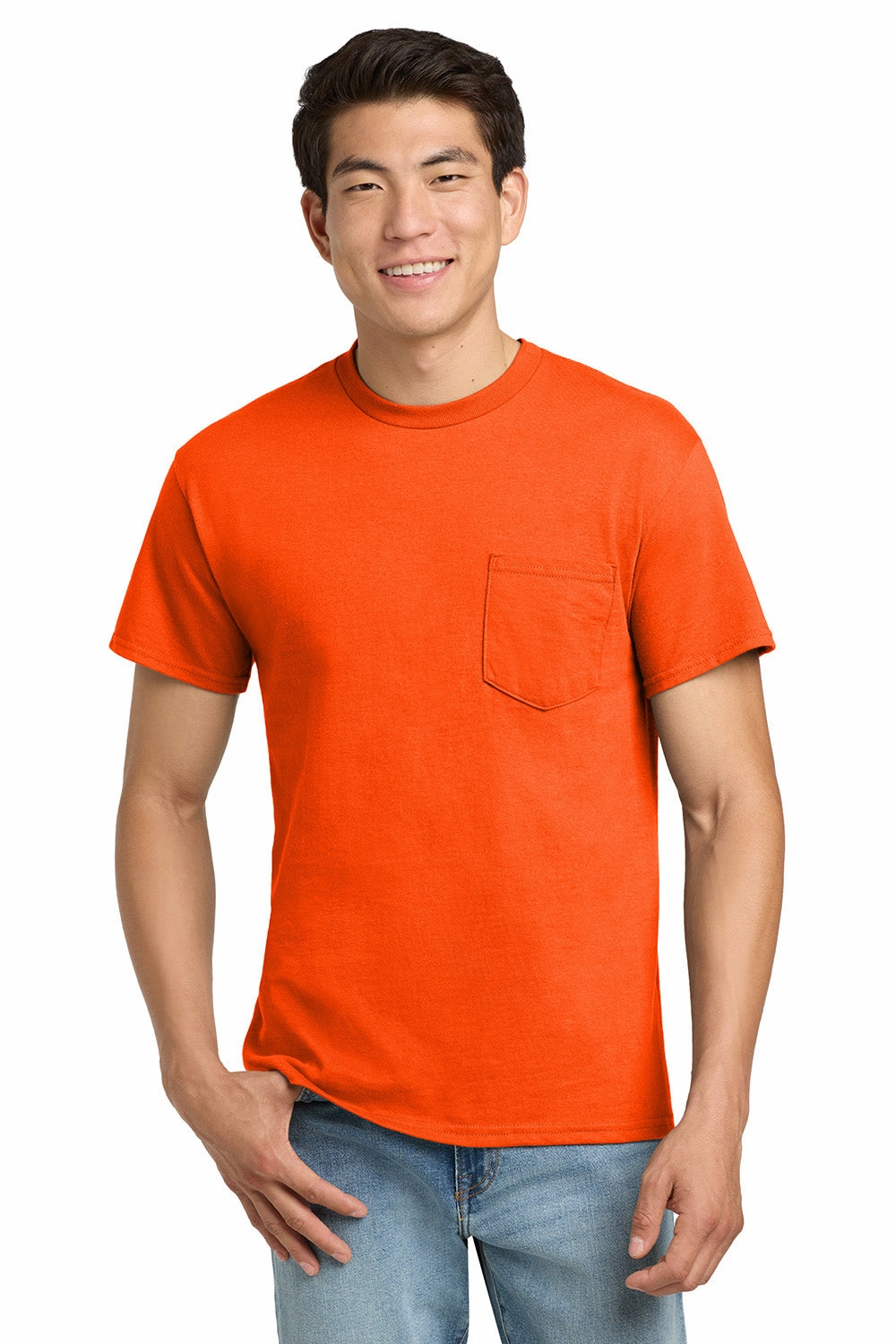 Gildan Mens Ultra Short Sleeve Crewneck T-Shirt w/ Pocket - Safety Orange
