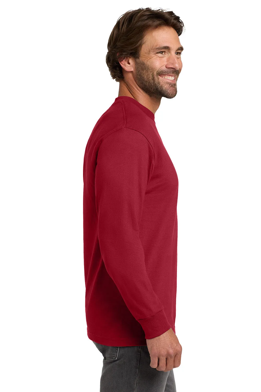 Hanes Mens Beefy-T Long Sleeve Crewneck T-Shirt - Deep Red