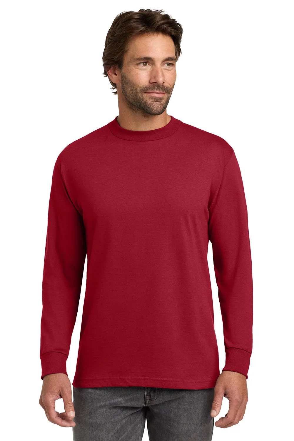 Hanes Mens Beefy-T Long Sleeve Crewneck T-Shirt - Deep Red