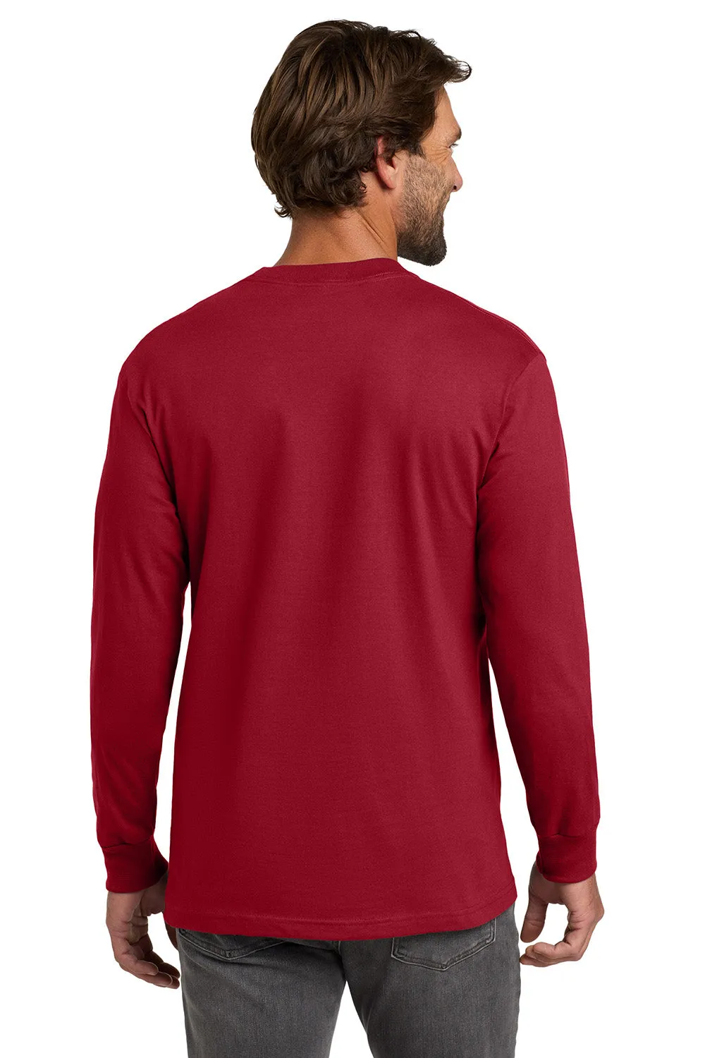 Hanes Mens Beefy-T Long Sleeve Crewneck T-Shirt - Deep Red