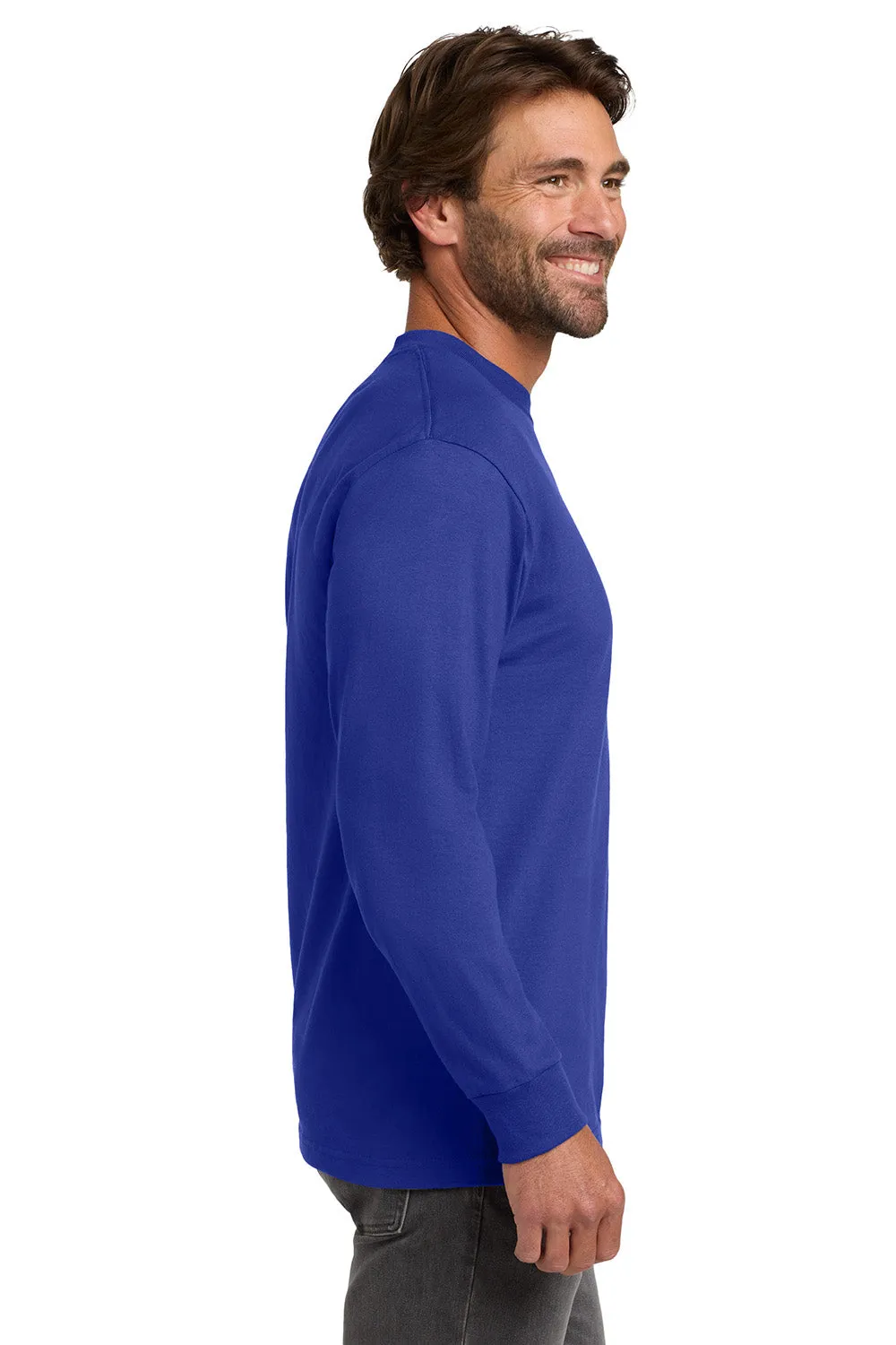 Hanes Mens Beefy-T Long Sleeve Crewneck T-Shirt - Deep Royal Blue